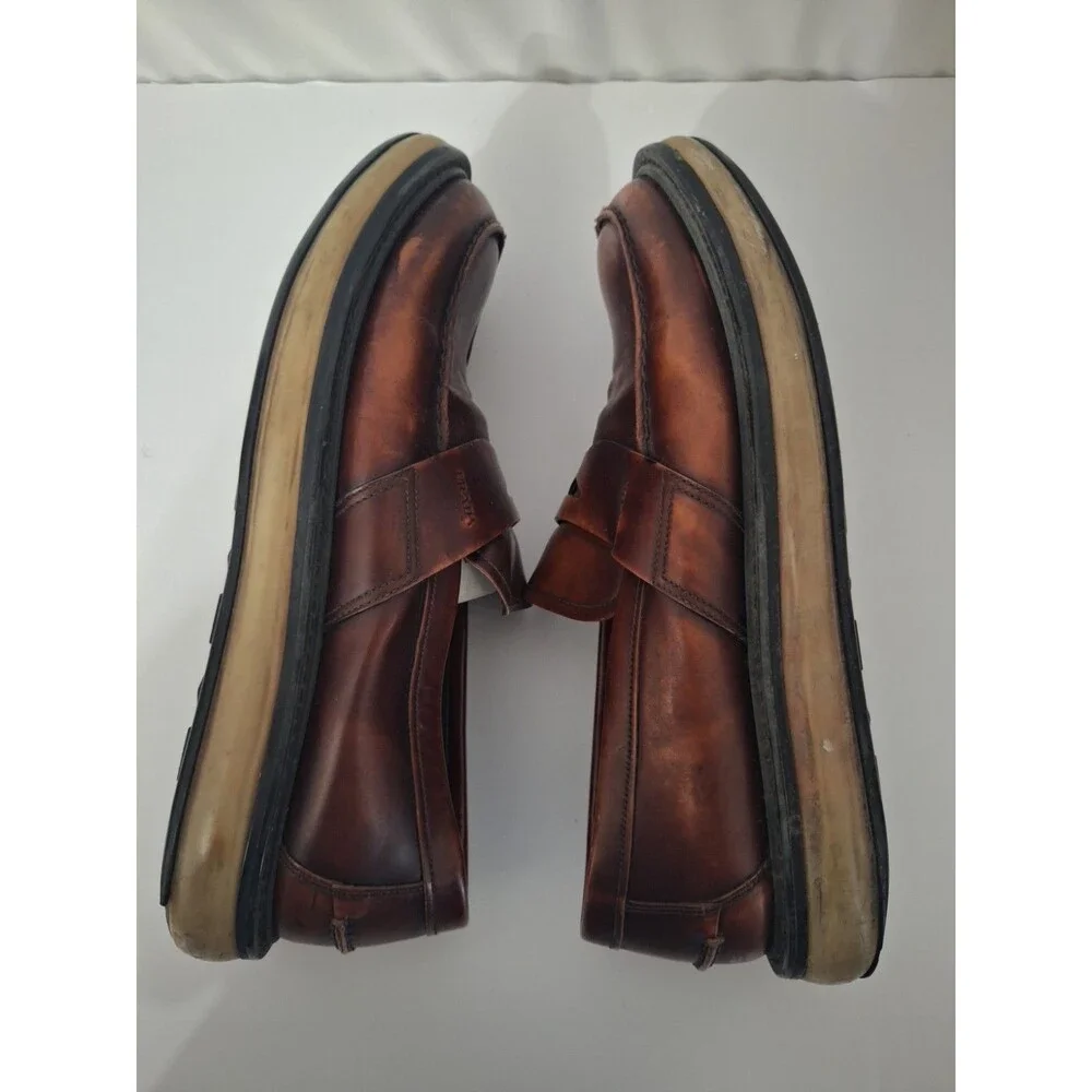PRADA Mens Leather Loafers Sz 9.5 Brown Chunky Preppy Vintage Y2K School Teacher